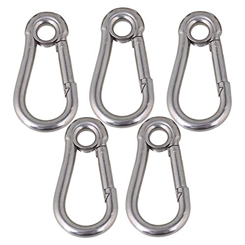 CNBTR 50mm Silver M5 Spring 304 Stainless Steel Snap Hook Eyelet Link Pack of 5