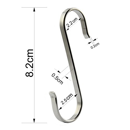 RuiLing 10-Pack Size Large Flat S Hooks Heavy-Duty Genuine Solid 304 Stainless Steel S Shaped Hanging Hooks,Kitchen Spoon Pan Pot Hanging Hooks Hangers Multiple uses.