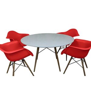 modmade 5 piece paris tower dining set, white table/red chairs