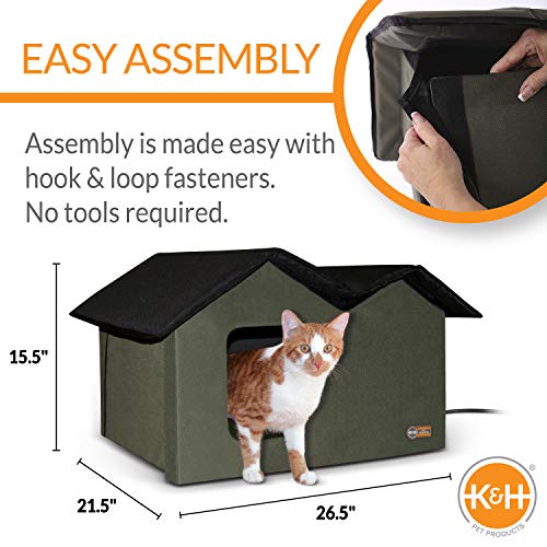 K&H Pet Products Outdoor Heated Cat House Extra-Wide Olive/Black 26.5 X 15.5 X 21.5 Inches