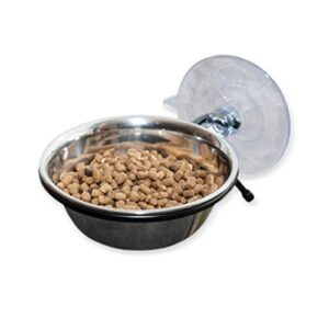 k&h pet products ez mount up and away kitty diner cat food bowl that mounts to windows stainless/black 12 ounces