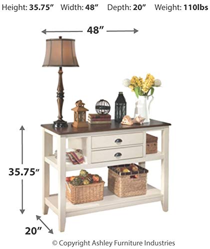 Signature Design by Ashley Whitesburg Cottage Dining Room Server with 2 Storage, Brown & White