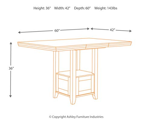 Signature Design by Ashley Ralene Traditional 36" Counter Height Dining Room Extension Table, Medium Brown