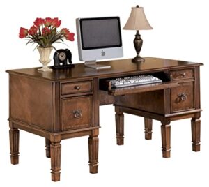 signature design by ashley hamlyn traditional home office desk with storage and pull out tray, medium brown