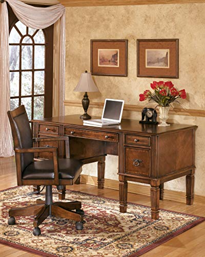 Signature Design by Ashley Hamlyn Traditional Home Office Desk with Storage and Pull Out Tray, Medium Brown
