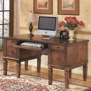 Signature Design by Ashley Hamlyn Traditional Home Office Desk with Storage and Pull Out Tray, Medium Brown