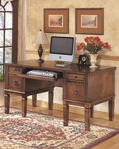 Signature Design by Ashley Hamlyn Traditional Home Office Desk with Storage and Pull Out Tray, Medium Brown