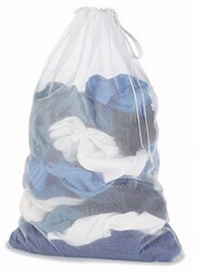 essentials extra large mesh laundry bag with push lock drawstring 36in x 24in (2, white)