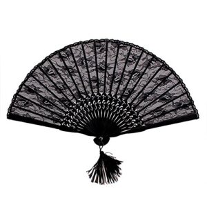 honbay lady's girl's vintage retro flower lace handheld folding hand fan (black)