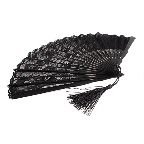 HONBAY Lady's Girl's Vintage Retro Flower Lace Handheld Folding Hand Fan (Black)