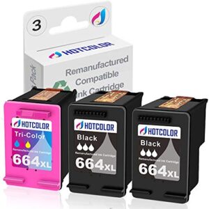 hotcolor 664xl ink cartridge replacement for hp 664xl ink cartridges black and color for deskjet ink advantage 3635 2135 2675 3775 printer(2 black/1 color, 3pack)