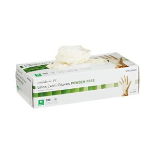mckesson confiderm pc latex exam gloves - powder-free, ambidextrous, textured, non-sterile - ivory, size medium, 100 count, 1 box