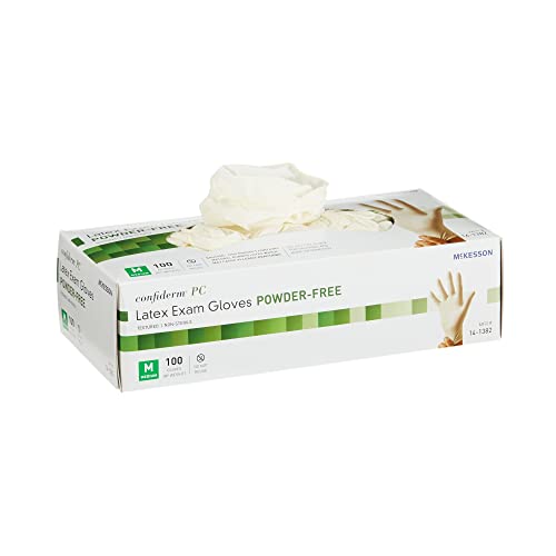 McKesson Confiderm PC Latex Exam Gloves - Powder-Free, Ambidextrous, Textured, Non-Sterile - Ivory, Size Medium, 100 Count, 1 Box