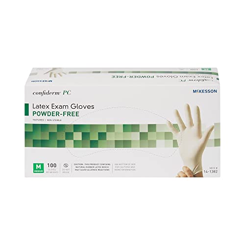 McKesson Confiderm PC Latex Exam Gloves - Powder-Free, Ambidextrous, Textured, Non-Sterile - Ivory, Size Medium, 100 Count, 1 Box