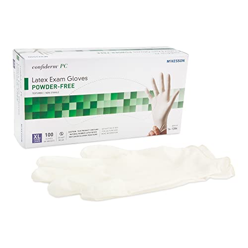 McKesson Confiderm PC Latex Exam Gloves - Powder-Free, Ambidextrous, Textured, Non-Sterile - Ivory, Size XL, 100 Count, 1 Box