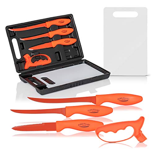 Flex Fillet Fishing Cutlery Set with Sharpening Steel, Cutting Board and Durable Leymar Handles, 5-peice