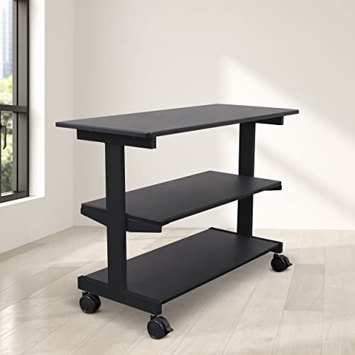 Stand Up Desk Store 3-Shelf Rolling Desk Return Side Desk Organizer and Bookcase on Wheels