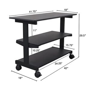 Stand Up Desk Store 3-Shelf Rolling Desk Return Side Desk Organizer and Bookcase on Wheels