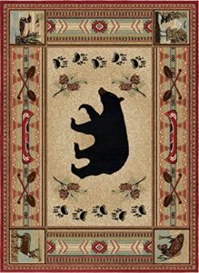 rustic lodge bear red 4x5 area rug, 3'11x5'3