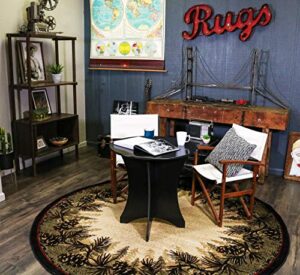rustic lodge pine cone border brown 8ft round area rug, 7'10x7'10