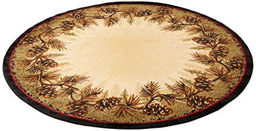 Rustic Lodge Pine Cone Border Brown 8ft Round Area Rug, 7'10x7'10