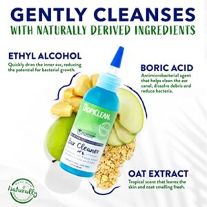 TropiClean Dual Action Ear Cleaner for Cats & Dogs | Vet Tested & Approved Ear Wash for Dogs | Pet Ear Wash Derived from Natural Ingredients | Made in the USA | 4 oz