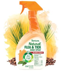 tropiclean natural flea and tick spray for home | maximum strength flea spray for carpet and furniture | family-friendly & safe | made in the usa | 32oz