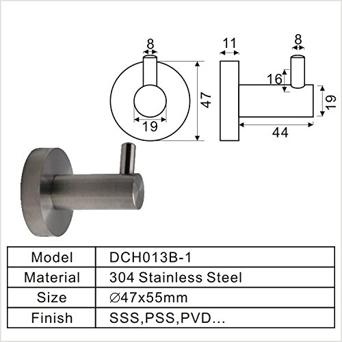 QT Home Decor Premium Modern Double Coat Hook - Perfect for Towels/Robes/Clothes for Bathroom, Kitchen, Garage - Easy to Install and Solid 304 Stainless Steel, Water Proof