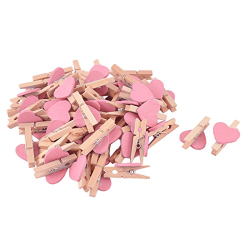 uxcell Card Photo Paper Love Heart Crafts Spring Pegs Mini Wooden Plastic Art Suppllies Multi-Purpose Clip 50pcs Pink