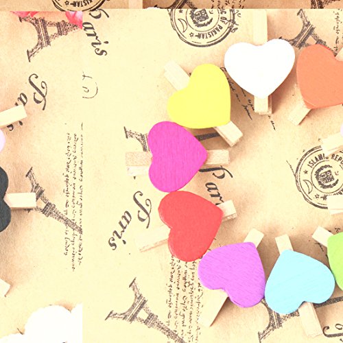 uxcell Card Photo Paper Love Heart Crafts Spring Pegs Mini Wooden Plastic Art Suppllies Multi-Purpose Clip 50pcs Pink