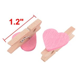 uxcell Card Photo Paper Love Heart Crafts Spring Pegs Mini Wooden Plastic Art Suppllies Multi-Purpose Clip 50pcs Pink