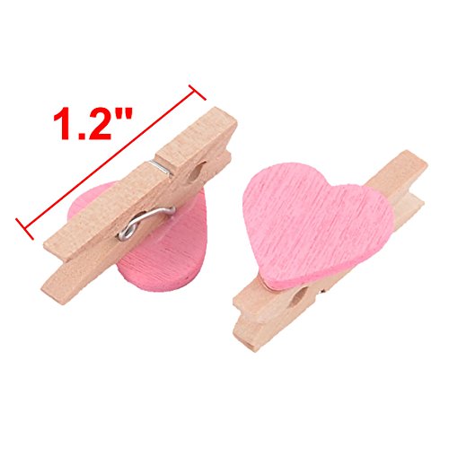 uxcell Card Photo Paper Love Heart Crafts Spring Pegs Mini Wooden Plastic Art Suppllies Multi-Purpose Clip 50pcs Pink