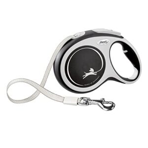 flexi new comfort retractable dog leash (tape), for dogs up to 110lbs, 26 ft, large, grey/black