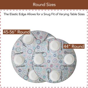 Covers For The Home Elastic Edged Flannel Backed Vinyl Fitted Table Cover - Multi-Color Geometric Pattern - Large Round - Fits Tables up to 45″ - 56” Diameter