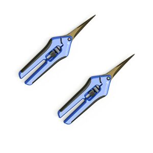 2 pack curved tip trimming scissors with spring-loaded comfort grip handles and titanium coated blades
