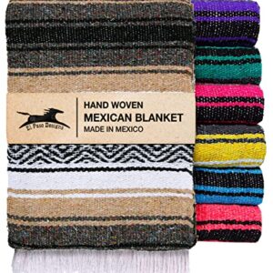 El Paso Designs Mexican Yoga Blanket | Colorful Falsa Serape | Park Blanket, Yoga Towel, Picnic, Beach Blanket, Patio Blanket, Soft Woven Saddle Blanket, Boho Home Décor (Beige)
