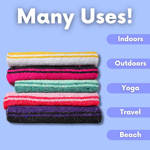 El Paso Designs Mexican Yoga Blanket | Colorful Falsa Serape | Park Blanket, Yoga Towel, Picnic, Beach Blanket, Patio Blanket, Soft Woven Saddle Blanket, Boho Home Décor (Beige)