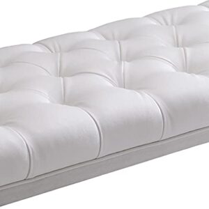 Armen Living Milo Bench in White Faux Leather and Brushed Stainless Steel Finish 60 x 20 x 21