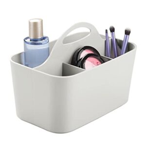mDesign Small Plastic Shower/Bath Storage Organizer Caddy Tote with Handle for Dorm, Shelf, Cabinet - Hold Soap, Shampoo, Conditioner, Combs, Brushes, Lumiere Collection, Light Gray