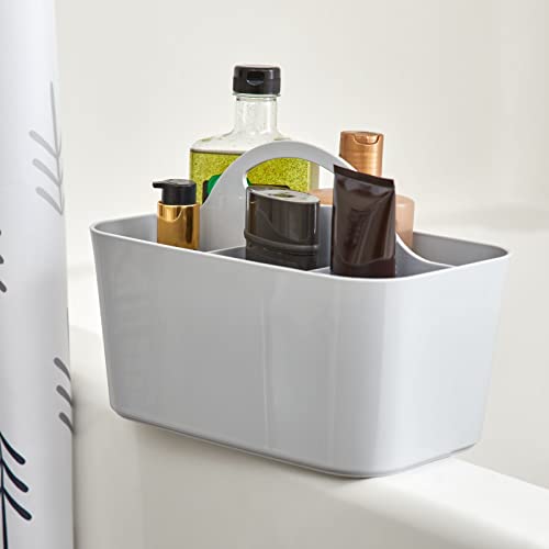 mDesign Small Plastic Shower/Bath Storage Organizer Caddy Tote with Handle for Dorm, Shelf, Cabinet - Hold Soap, Shampoo, Conditioner, Combs, Brushes, Lumiere Collection, Light Gray