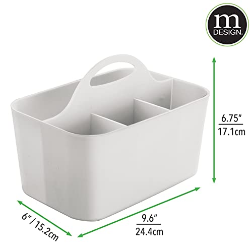 mDesign Small Plastic Shower/Bath Storage Organizer Caddy Tote with Handle for Dorm, Shelf, Cabinet - Hold Soap, Shampoo, Conditioner, Combs, Brushes, Lumiere Collection, Light Gray