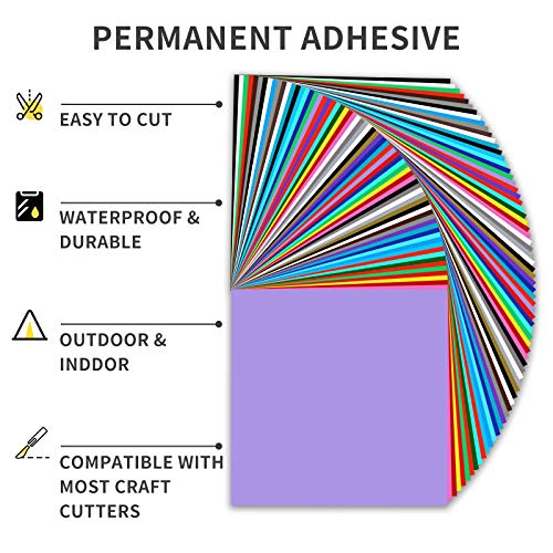 iImagine Vinyl Permanent Vinyl for Cricut, 72 Pack Permanent Adhesive Vinyl Sheets (12”x 12”) for Cricut, Silhouette Cameo and Any Craft Machine Cutter