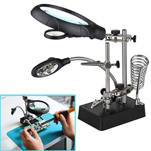 dandelion 2.5x 7.5x 10x led light magnifier soldering station,magnifying desk lamp helping hand repair clamp alligator auxiliary clip stand desktop magnify glass for painting miniature,jewelry pieces