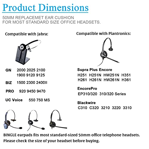 Bingle Ear Cushions Leatherette Spare Replacement for Plantronics Supra Plus Encore and Most Standard Size Office Telephone Headsets H251 H251N H261 H261N H351 H351N H361 H361N (4 Pack)(BEC-LTH4)