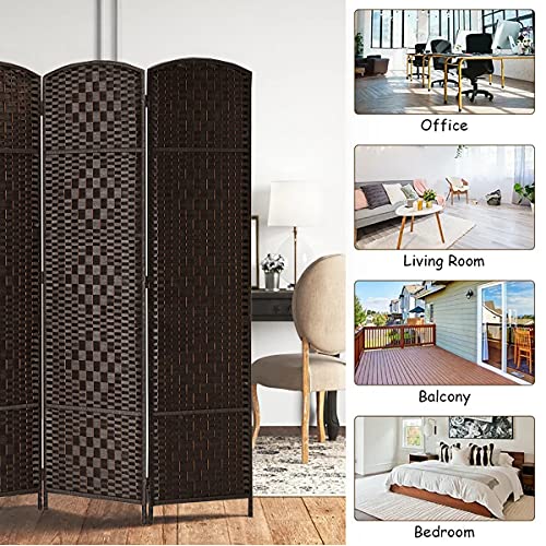 6 ft. Tall-Extra Wide-Diamond Weave Fiber Room Divider,Double Hinged,6 Panel Room Divider/Screen, Room Dividers and Folding Privacy Screens 6 Panel, Freestanding Room Dividers-Dark Mocha 6 Panel