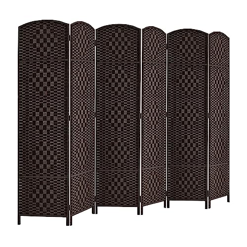 6 ft. Tall-Extra Wide-Diamond Weave Fiber Room Divider,Double Hinged,6 Panel Room Divider/Screen, Room Dividers and Folding Privacy Screens 6 Panel, Freestanding Room Dividers-Dark Mocha 6 Panel