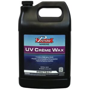 presta uv crème wax - creates high gloss finish and long-lasting shine / traditional wax for use on fiberglass, gel coat and painted vehicle finishes  / 1 gallon. (166101) 