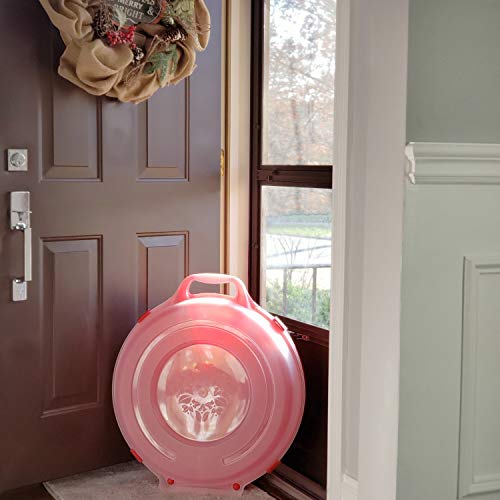 HOMZ Set of 3 Holiday Wreath Plastic Storage Containers, Holds Up to 24” Diameter, Secure Latching Lid and Easy Grip Handle, Stackable and Nestable, Red/Clear