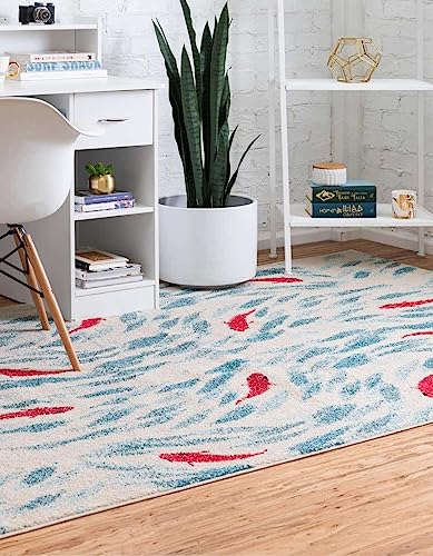 Unique Loom Positano Collection Coastal Modern Bright Colors Fish Beige Area Rug (3' x 5')