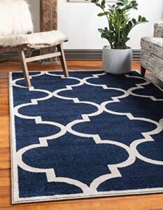 unique loom trellis collection modern morroccan inspired with lattice design area rug, 2' 2" x 3' 1" rectangle, navy blue/beige
